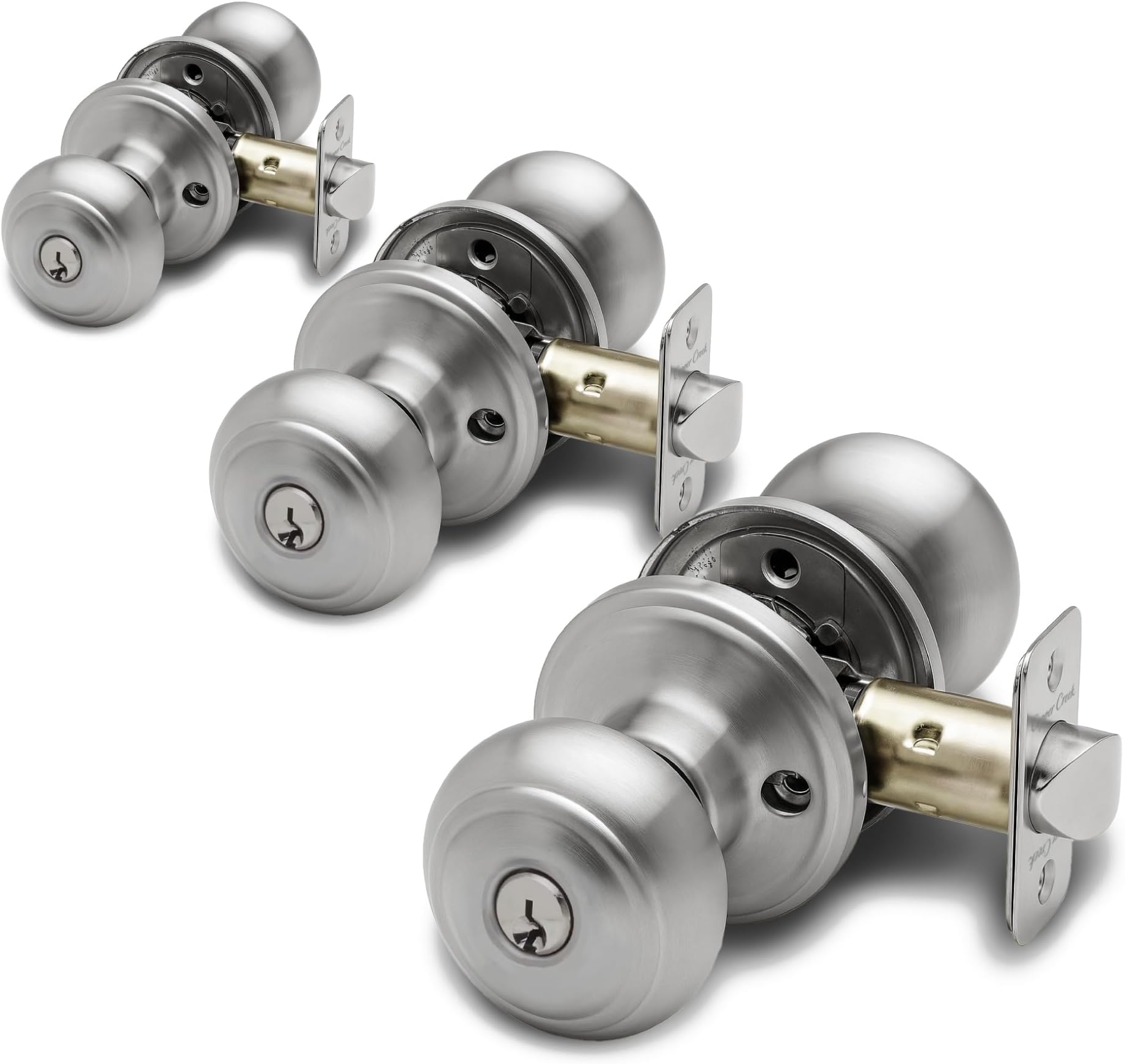 Copper Creek CK2040SS-3 Colonial Door Knob, Keyed Entry Function, 3 Pack, in Satin Stainless