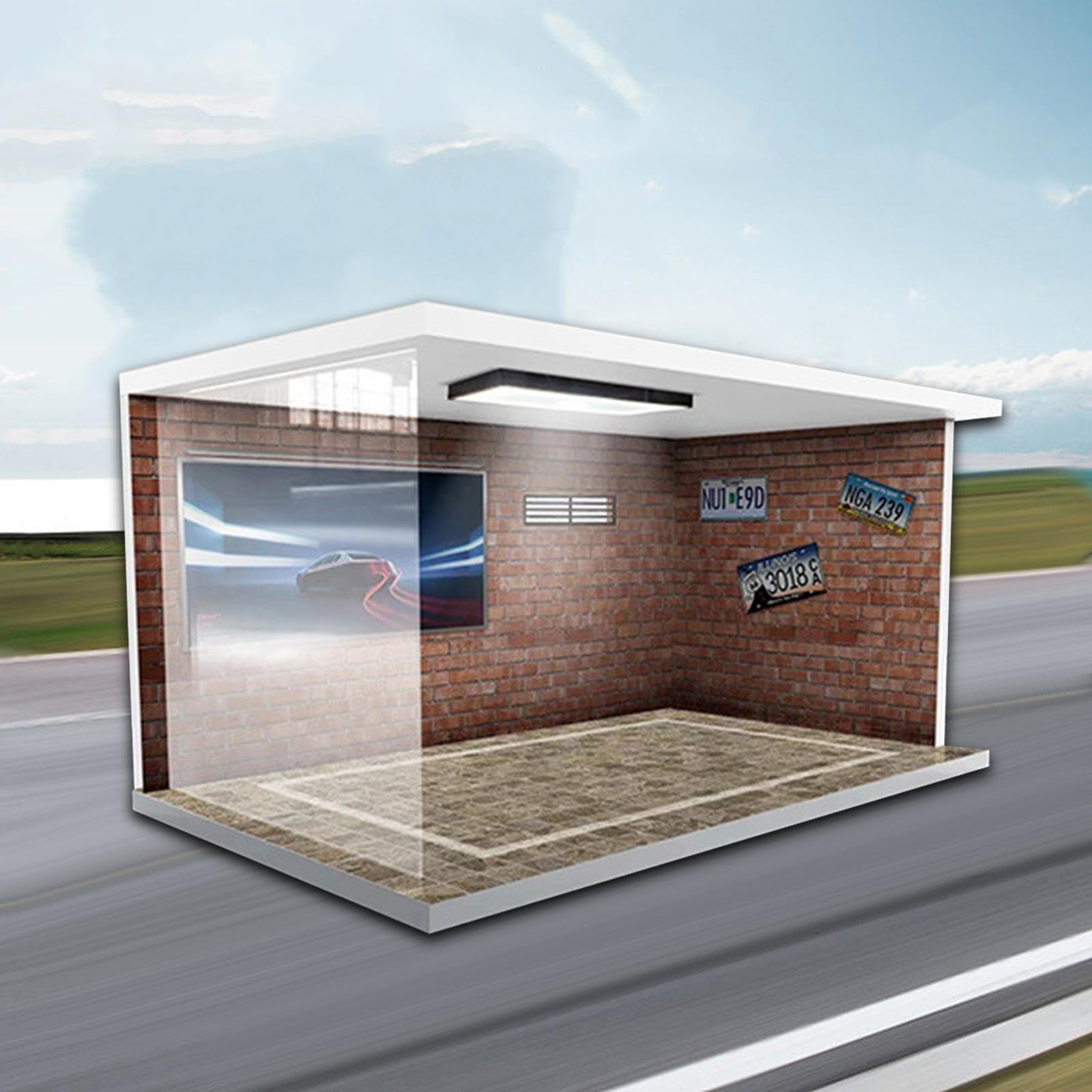 Milageto Modelos a Escala 1/18, Estuche de exposición para Coche, simulación de Garaje, estacionamiento con Luces, Escena de vehículo acrílico, Juguete, Ladrillos Rojos