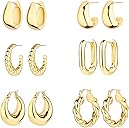 ALLHOLA 6 Pairs 14K Gold Plated Hoop Earrings for Women Lightweight Chunky Hoop Earrings Multipack Hypoallergenic, Thick Open Twisted Huggie Hoops Earring Set Jewelry for Gifts.