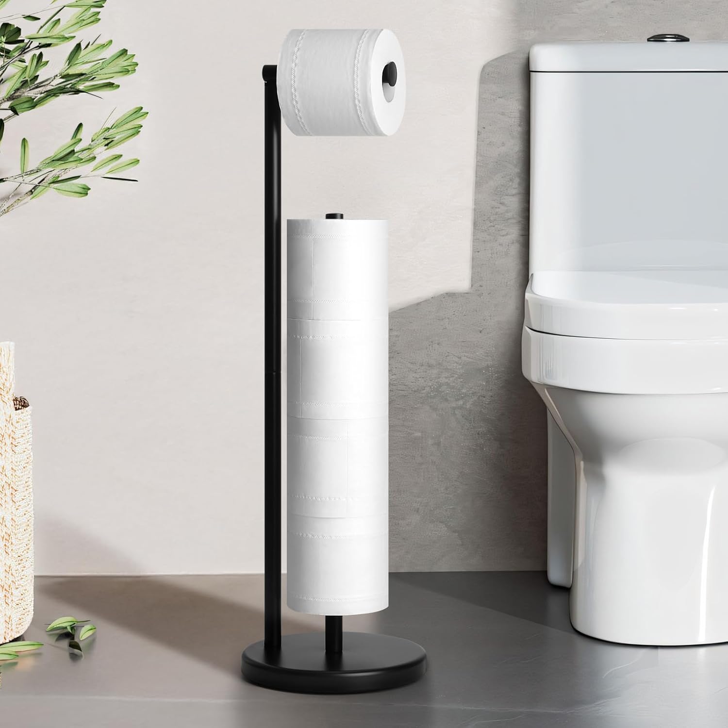 Toilet Paper Holder Stand, Bathroom Toilet Paper Roll Holder Stand with Reserve, Stainless Steel Toilet Paper Roll Holder Stand, Multifunctional Rust-Proof Toilet Paper Holder Stand-Black