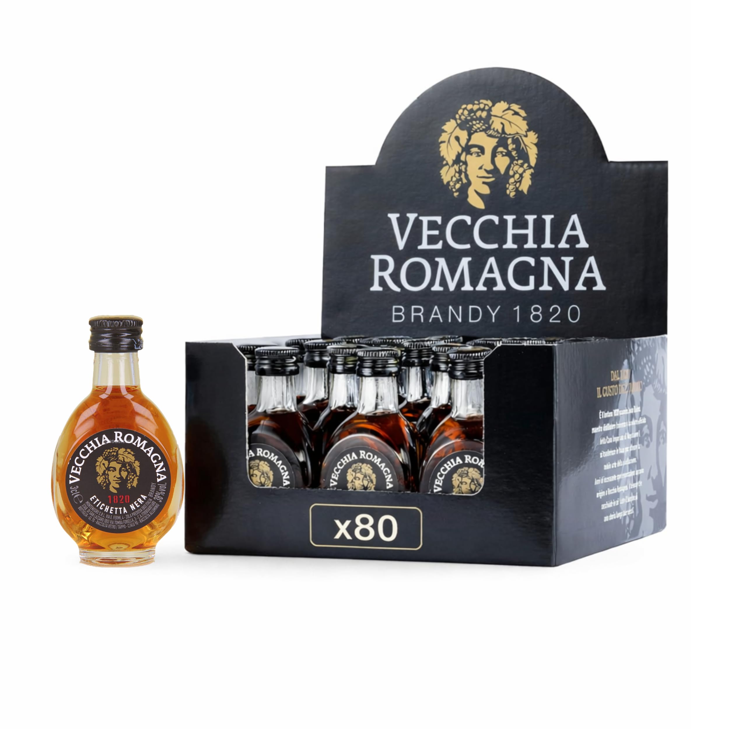 Vecchia Romagna Etichetta Nera Brandy Mignon 80 x 3cl | Confezione da 80 Mignon da 3cl