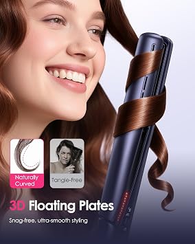 Airflow Styler Pro Flat Iron - 3-in-1 Hair Straightener & Curler with 360 Cooling Airvents - Long-Lasting Style Lock - 3D Floating Ceramic Plates for Frizz-Free & Tug-Free Styling, Fast Heat-up,Navy