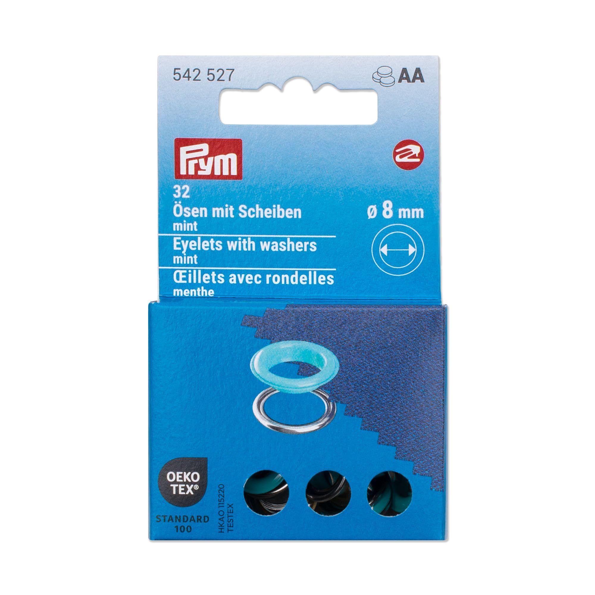 Prym 542527 Eyelets with Washers 8 mm Mint/Silver Compatible with Vario Creative Tool