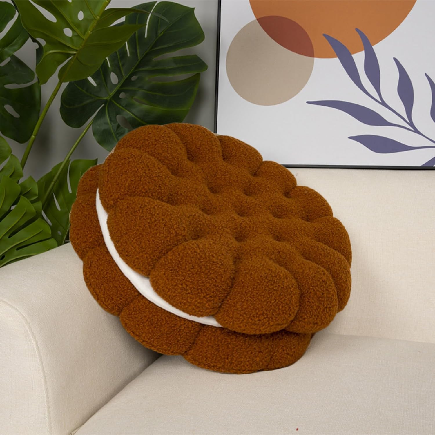 GOUTO Yellow Round Throw Pillow Thick Sandwich Accent Pillow Decorative Cookie Seat Cushion 18" Sofa Couch Pillow Plush Biscuit Decor