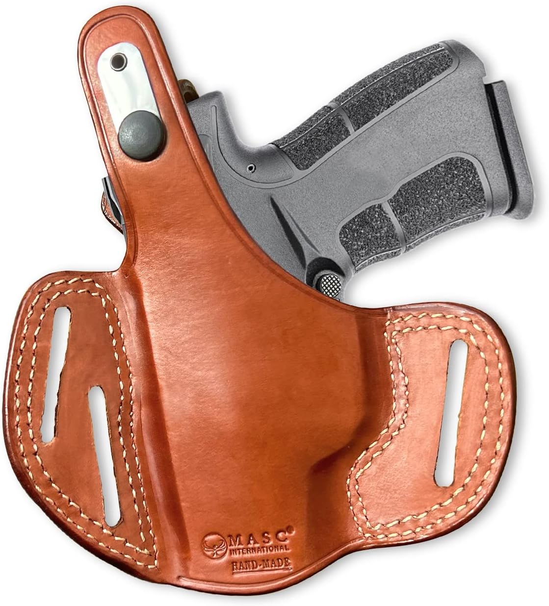 Premium Leather Three Slot Pancake Holster with Thumb Break, Fits XD-Sub Compact 9/40/45 ACP 3" Barrel, Right Hand Draw, Brown Color #1049#