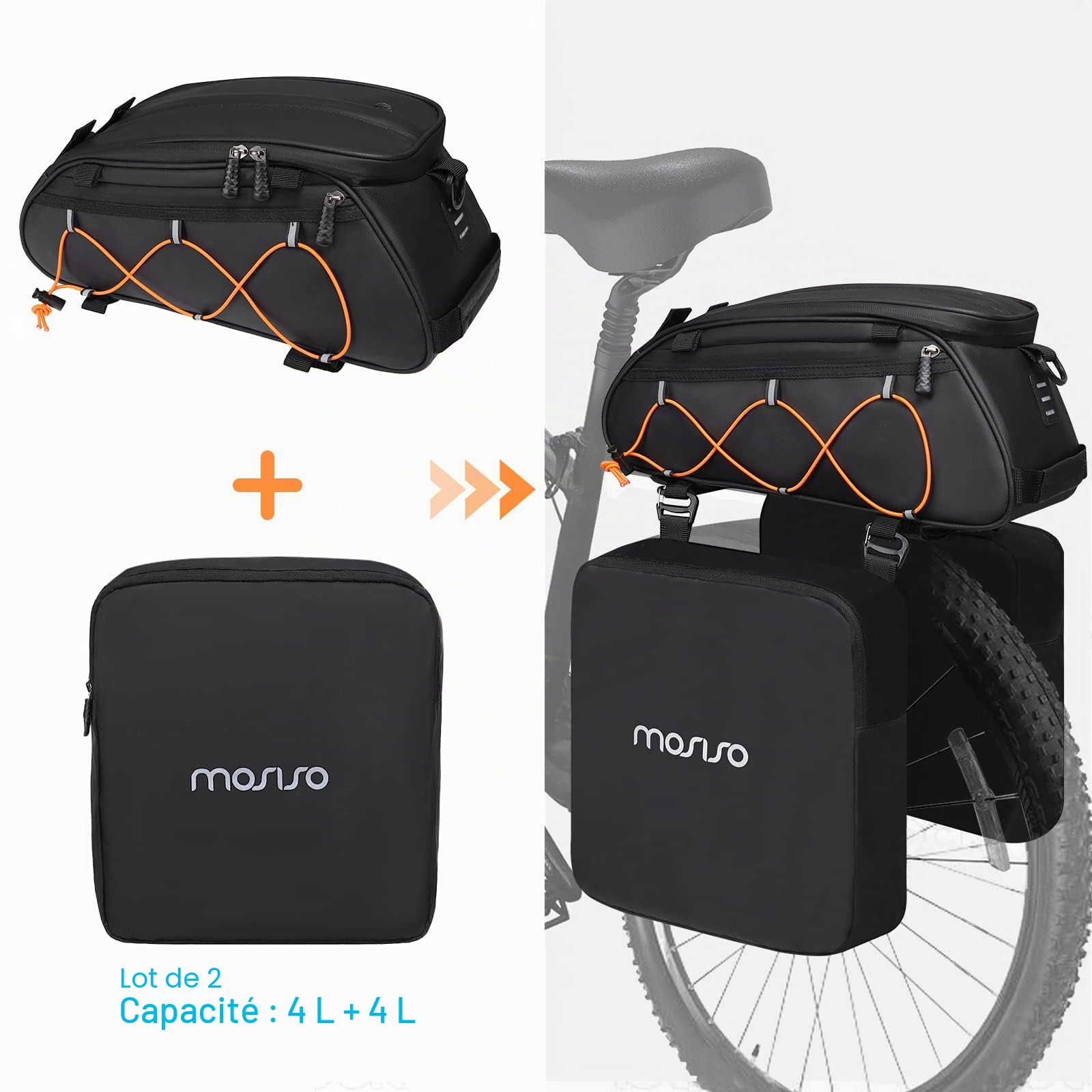 MOSISO Sacoche Porte-Vélo avec 2 Amovible Panniers, Sac à Main pour Selle Siège Arrière de Vélo pour Imperméable Isolé Stockage, Rangement Bagages de Cyclisme,Noir