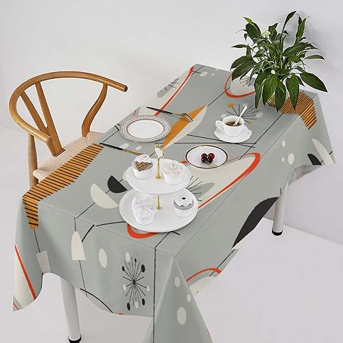 Vista 126 de Mantel floral retro de los años 70, diseño bohemio abstracto de flores amarillas naranjas para decoración de mesa de campo, granja, cocina, comedor