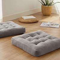 SM-XLHN Meditation Floor Pillow Set of 2 - Large 22x22 Inch Tufted Corduroy Cushions for Yoga, Adults Seating, Light Gray