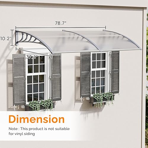 Vista 69 de VINGLI - Toldo para puerta y ventana para exteriores, 30 x 40 pulgadas, cubierta de policarbonato para puerta de patio, para protección del sol