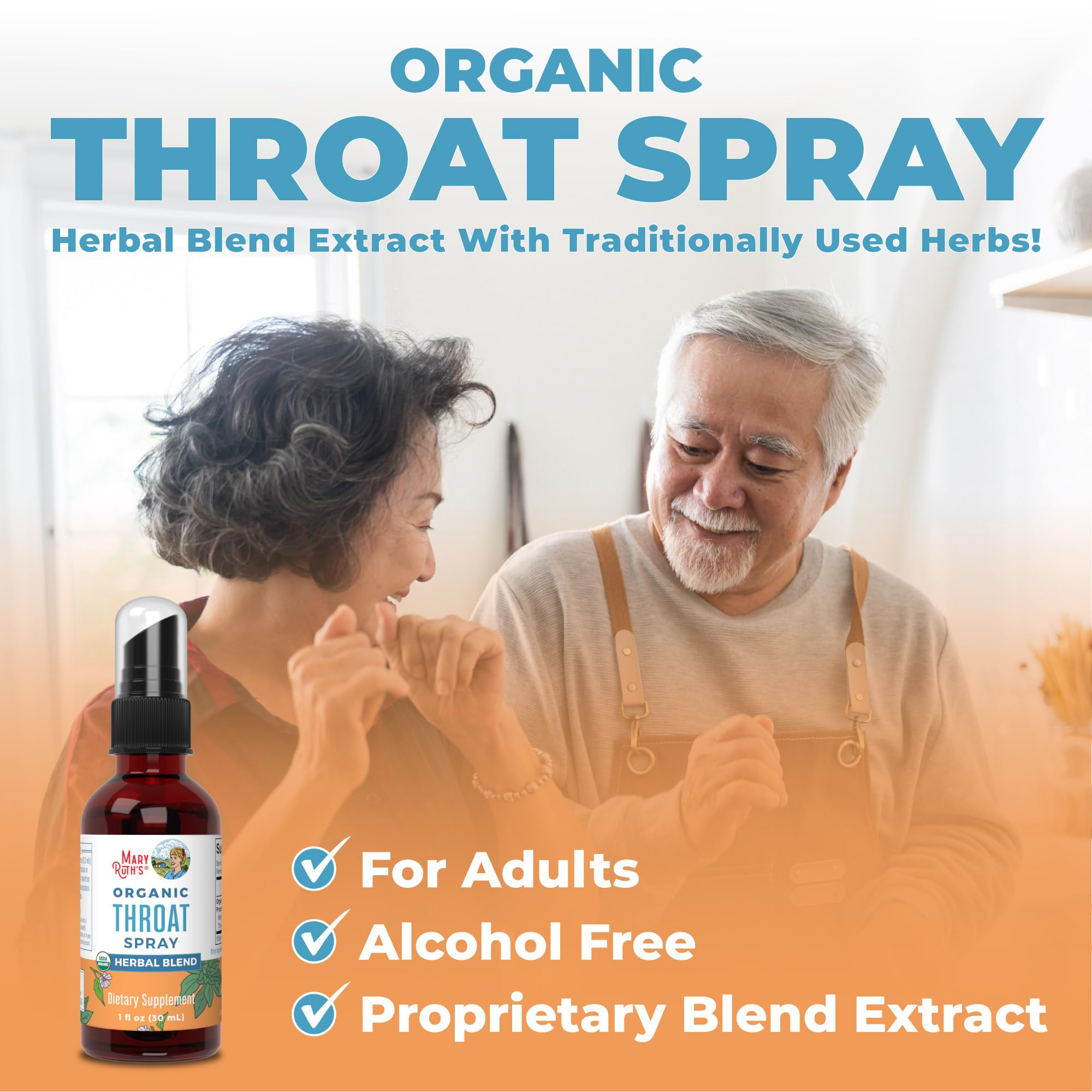 MaryRuth Organics USDA Organic Throat Spray with Mullein Leaf | Marshmallow Root & Licorice Root & Thyme Leaf | 4 Herbal Blend | Non-GMO | Vegan | Gluten Free | 1 Fl Oz | Up to 100 Servings