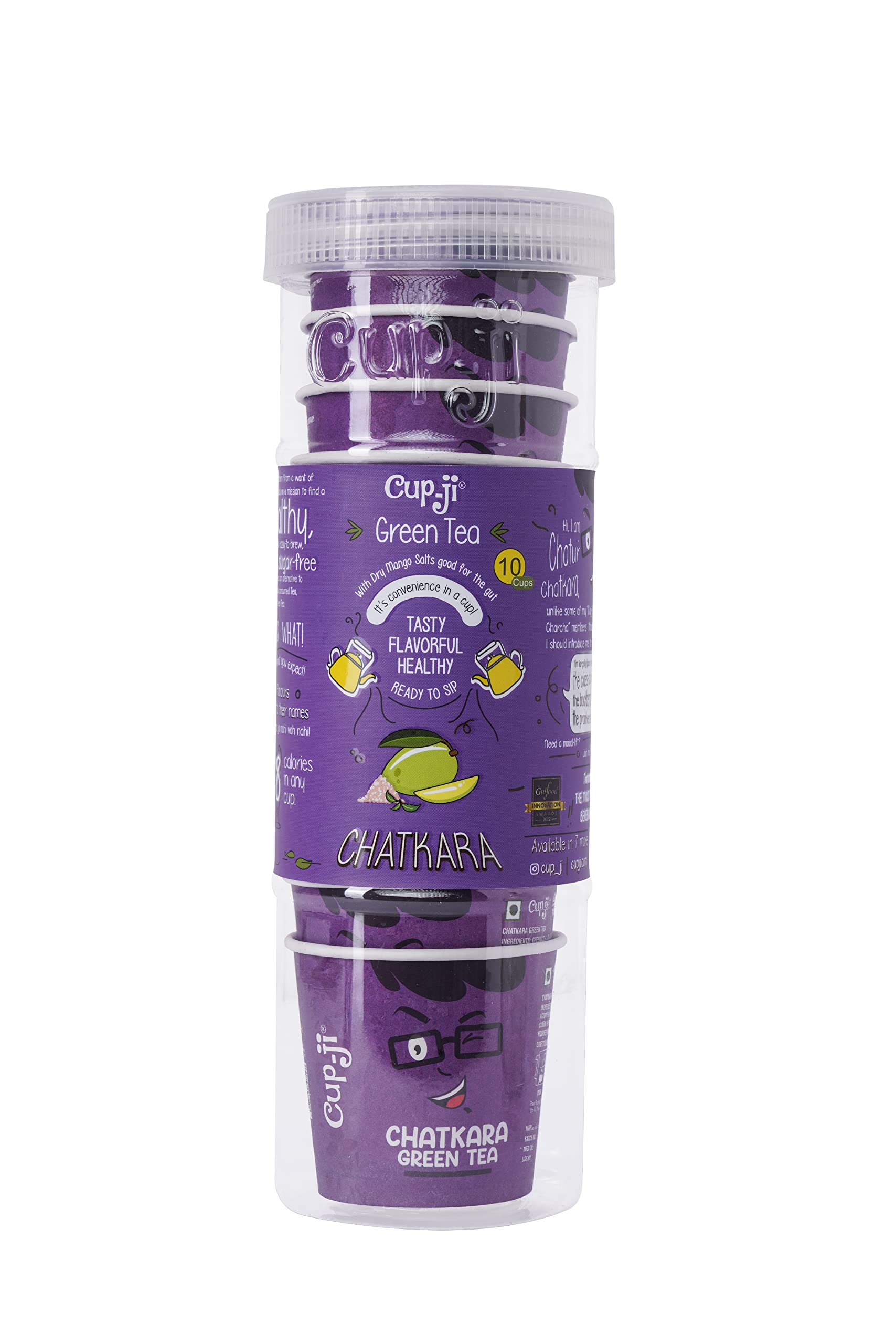 Cup-Ji Ready to Sip Chatkara Green Tea | Improves Digestion | Guilt-free | Non Bitter & Tasty Whole Leaf | Manago Flavoured | 10 Cups with 150 ml Cup Size.
