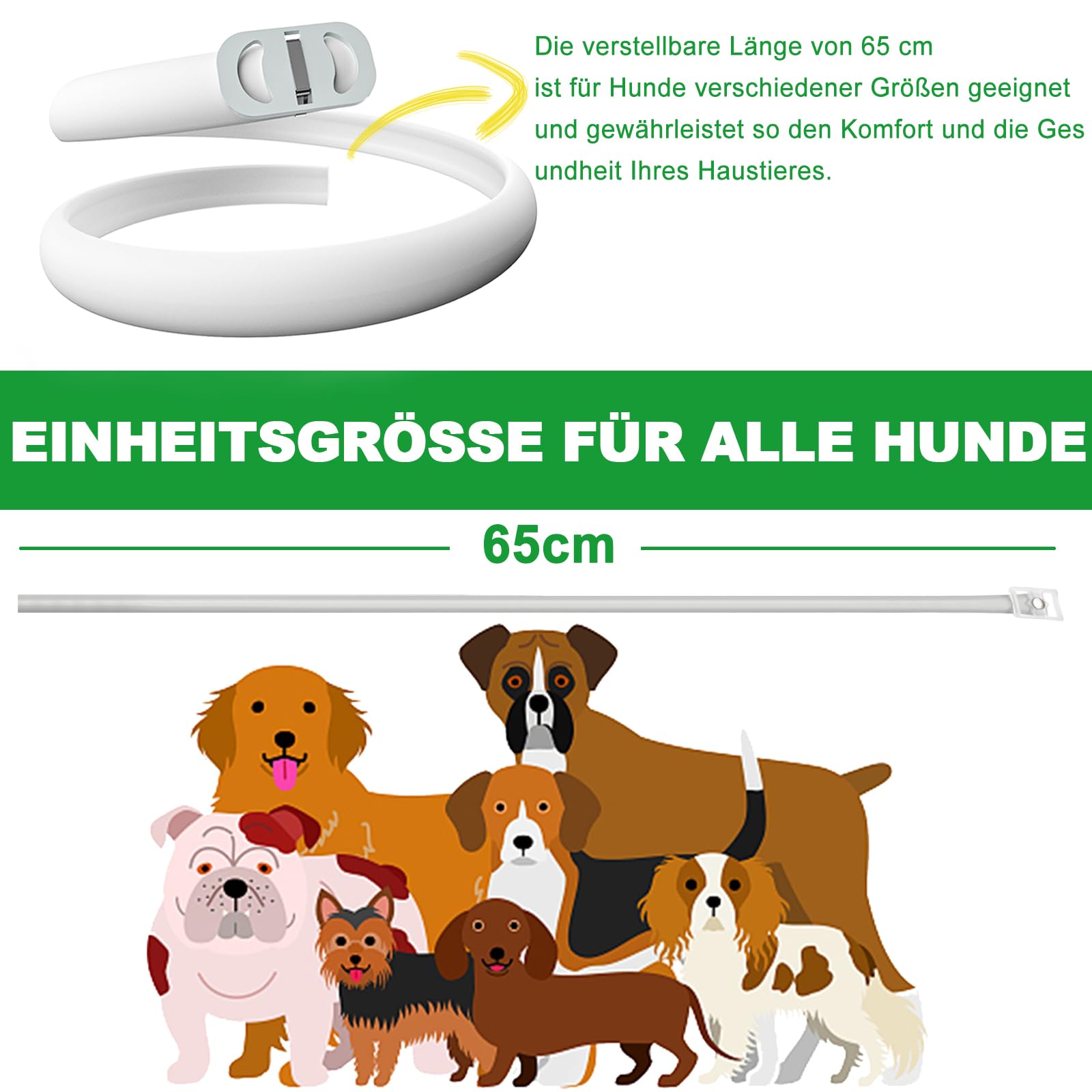 Zeckenhalsband für Hunde, Flohhalsband für Hunde, Verstellbar und Wasserdicht, Sicher und Natürlich, 65 cm Length, 24 Monate Schutz, für Kleine, Mittelgroße und Große Hunde