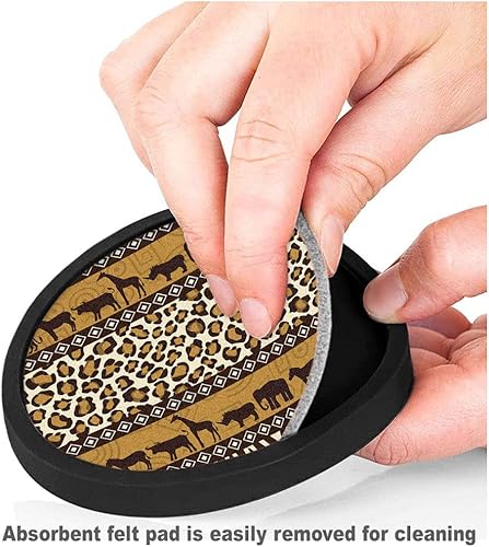 Miniatura 3 de Posavasos de silicona antideslizantes con almohadilla de fieltro absorbente impresa extraíble, juego de 4 unidades, animales africanos e impresiones