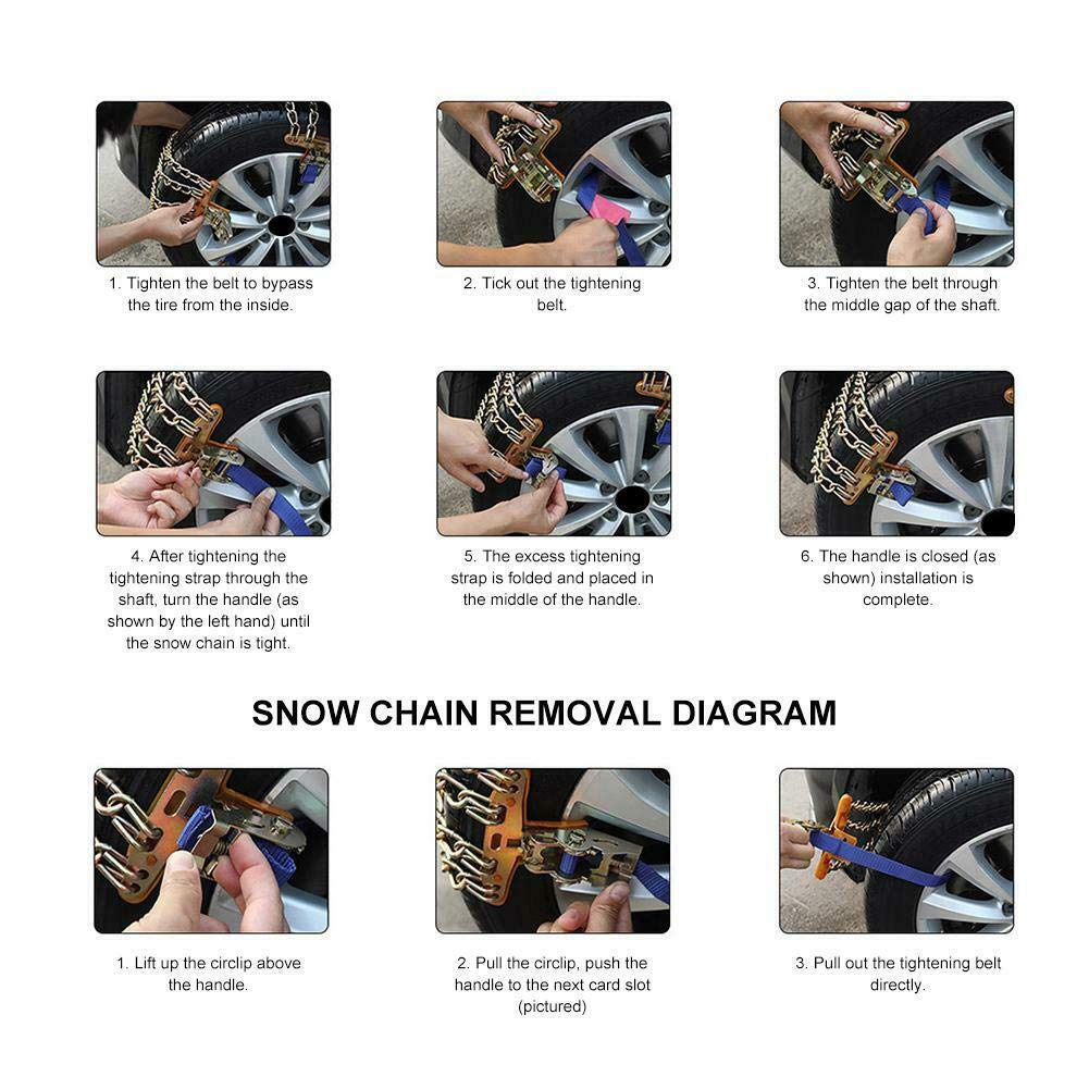 Riloer Catene da neve per auto, catena da neve per pneumatici auto, catena antiscivolo per camion leggeri SUV ATV inverno universale pneumatici catene di sicurezza adatte per strada ghiacciata,