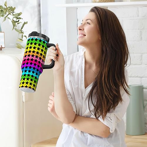 Miniatura 6 de Tiras de neón coloridas estrellas negras reutilizables al vacío aisladas al vacío tazas de café con tapa de pajilla, taza de café grande decorativa