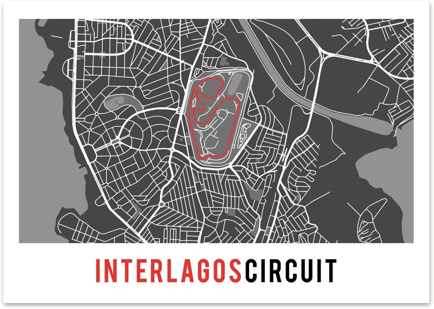 Brazil Interlagos Circuit A4 Print Poster, Autódromo José Carlos Pace, Brazilian Grand Prix, Racing Print, gift, F1, Formula One, Map, UNFRAMED