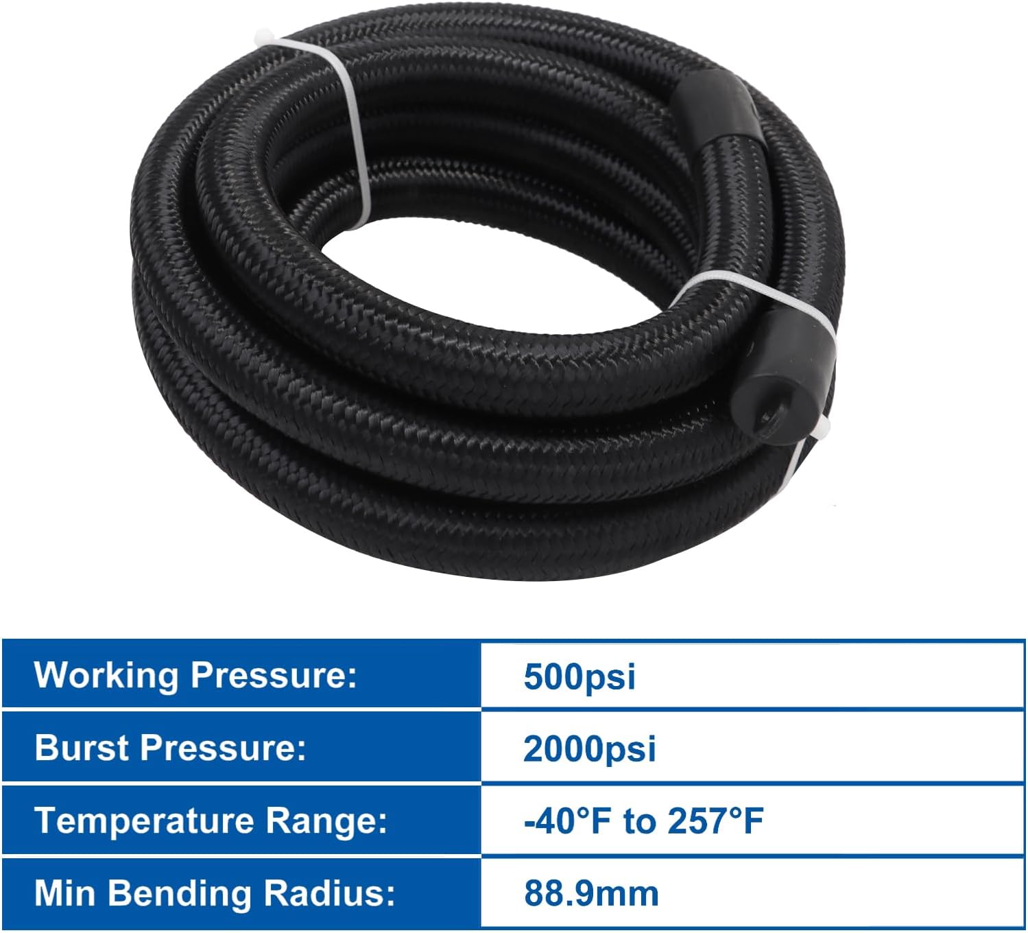 LokoCar 8AN Fuel Line AN8 Fuel Hose Nylon Braided CPE 10FT Black