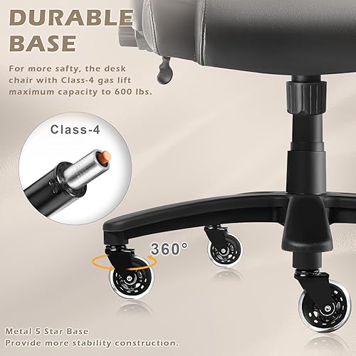 Miniatura 8 de Silla de oficina grande y alta, 600 libras, silla de oficina ejecutiva resistente cómoda con soporte lumbar, asiento ergonómico extra ancho, sillas