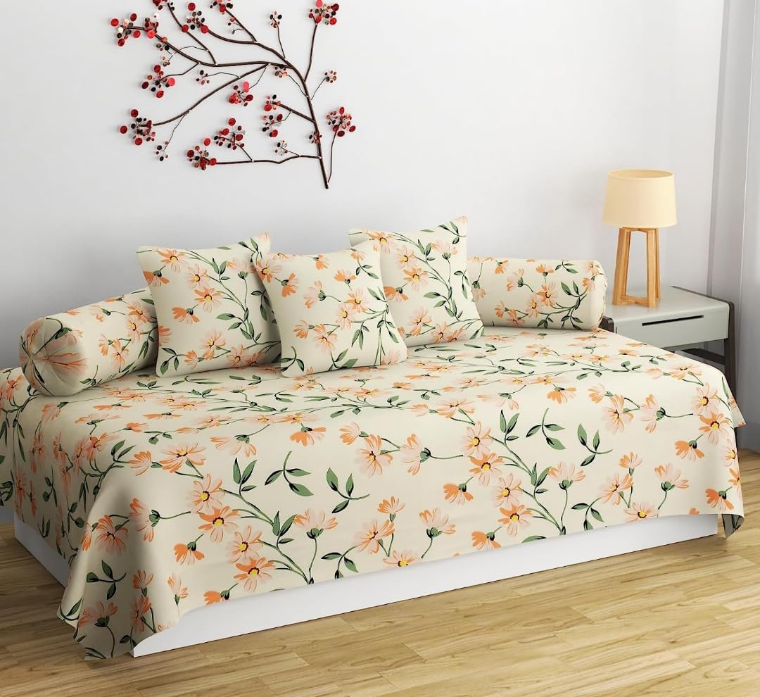 JBTC Home Soft Cotton Feel Diwan Set with 8 Pieces, 1 Single Bed Sheet with 5 Cushion Covers with Zipper and 2 Bolster Covers (diwan Cover Size 90x60 Inches)-picture-17