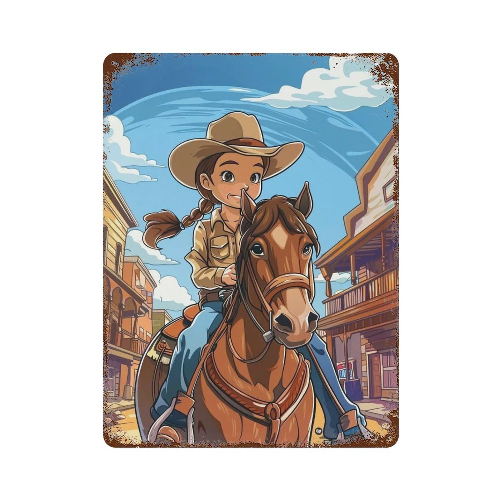 FHUYEURHRY Happy Cowgirl Riding Horse 04 Wall Decor Retro Iron Vintage Art Metal Tin Sign Poster Modern Home Cofffee Club Art Bar Shop Decorations Style 40x30cm