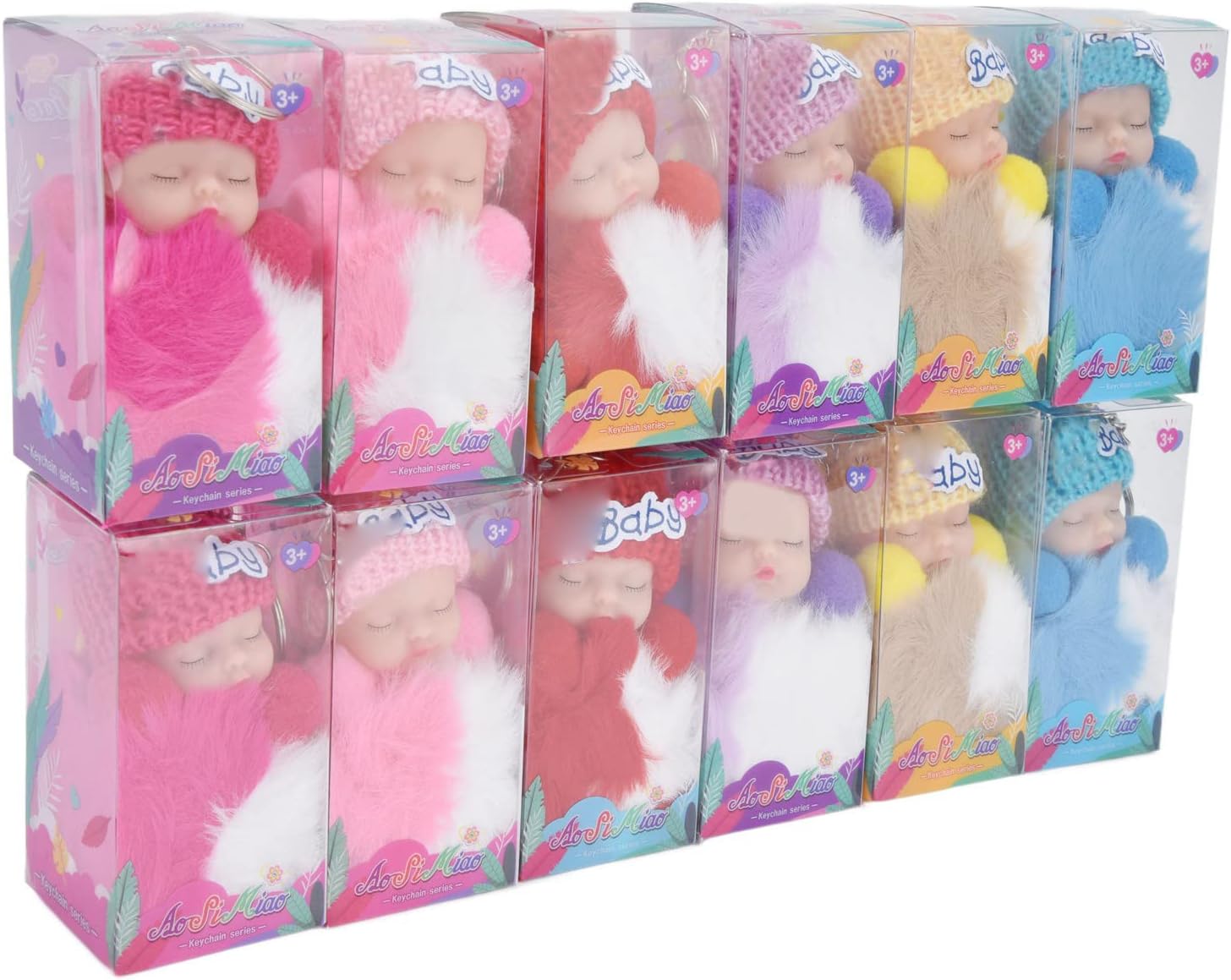 VGEBY Sleeping Baby Doll Keychain, 12pcs Fur Keychain for Handbag and Keyring