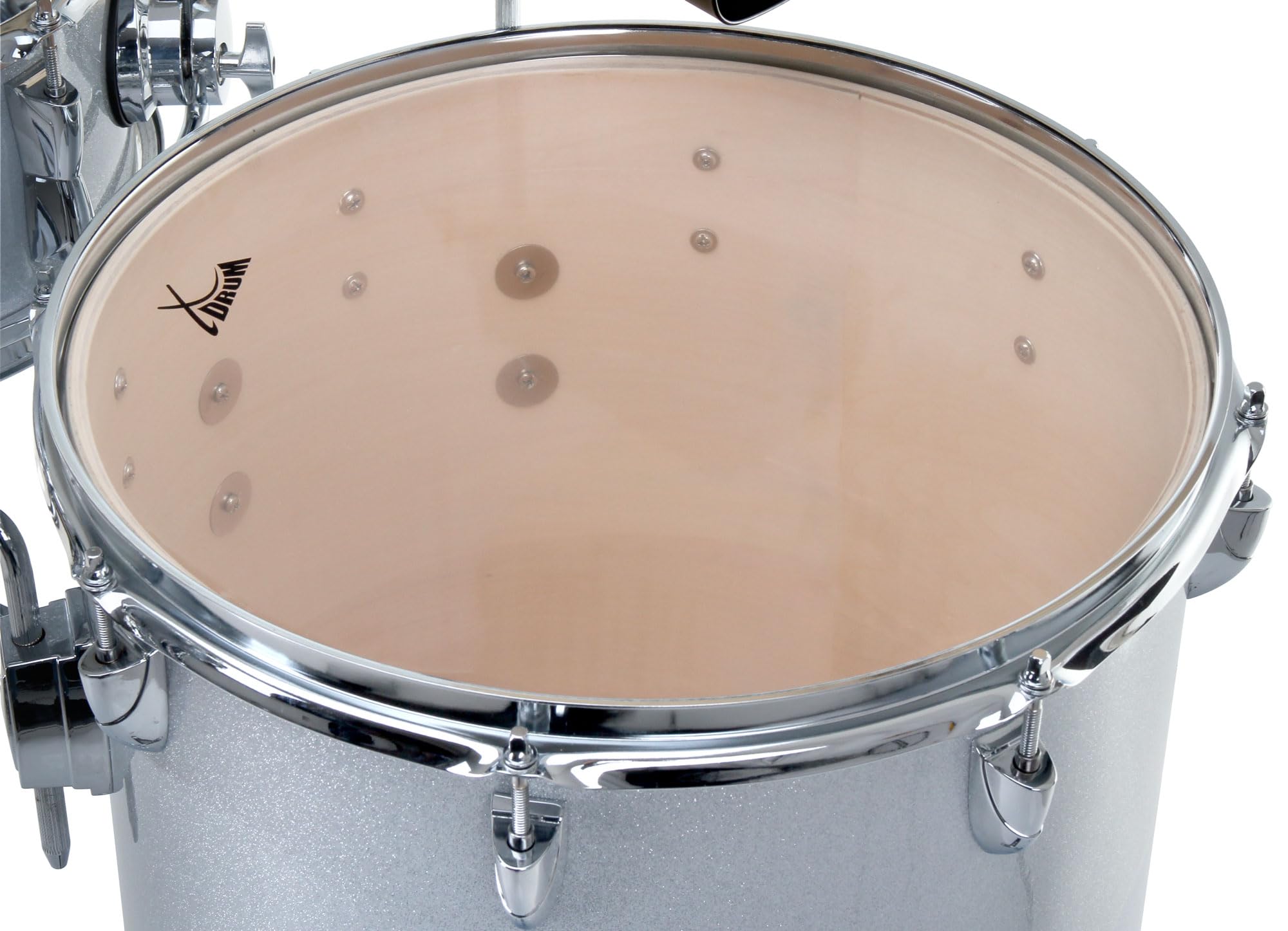XDrum Club Drumset Cocktail Schlagzeug (inkl. Becken, Cowbell, Drumsticks und Stimmschlüssel) Silver Sparkle