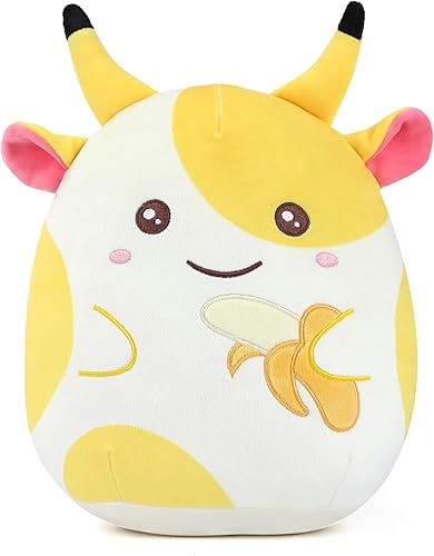 Miniatura 1 de Colixpet Animales de peluche de vaca, lindos cojines de felpa de vaca suaves de plátano, juguetes de peluche para decoración del hogar, cumpleaños