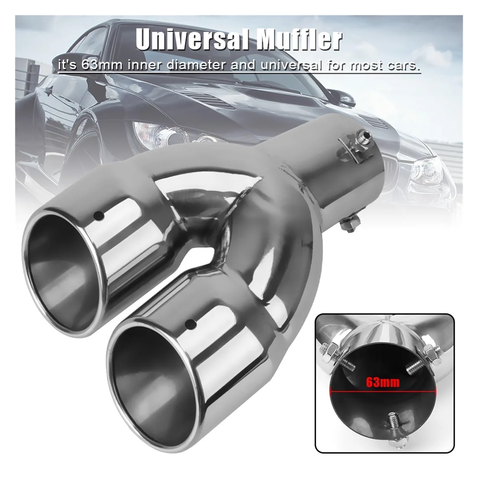 Terminale Di Scarico Universale In Acciaio Inox Cromato Doppio Scarico Accessori Per Auto Terminale Di Scarico Da 63 Mm Copertura Tubo Scarico