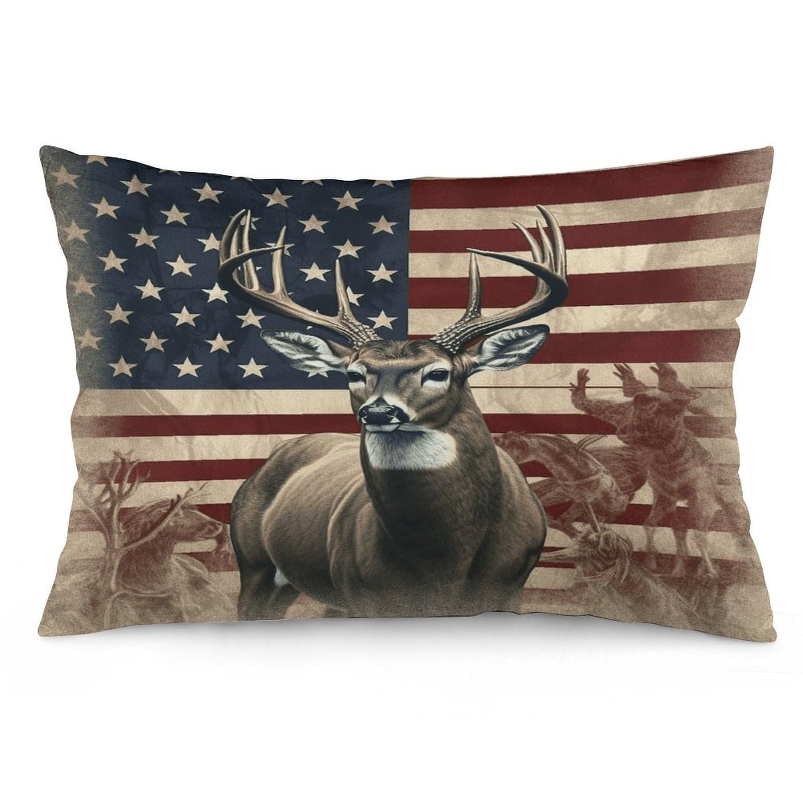 Americana Flag Deer Throw Pillow Cover Soft Pillow Case Decorative Lumbar Pillow Cover Cozy Throw Pillowcase Polyester Rectangular Cushion Case Decor for Couch Sofa Bed