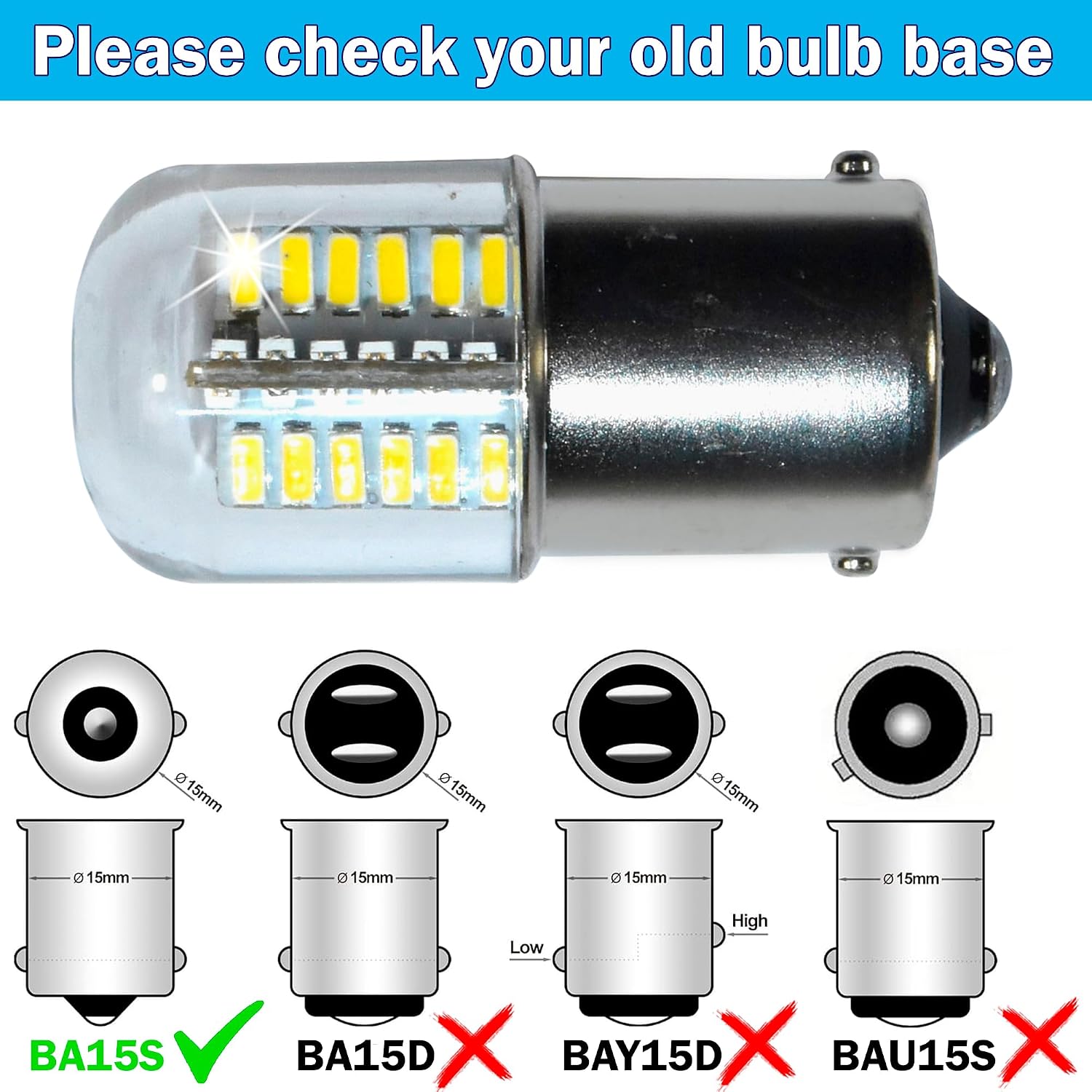 HQRP 4-Pack BA15s LED Omni Bulb 48 LEDs SMD 3014 Clear Cover Soft White Waterproof Compatible with # 1141 1156 Hurricane 31J Four Winds Minnie Winnie RV Motorhome Camper Trailer Boat Trunk Interior