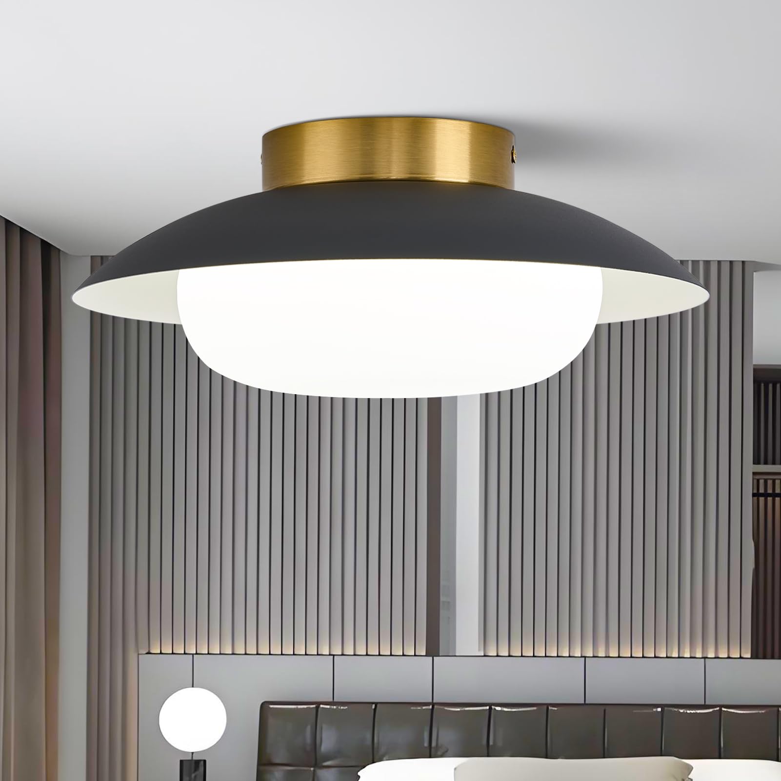 Photo 1 of 11.8 in Mid Century Modern Led Ceiling Light Fixture,24W Bright Matte Black Gold Mcm Semi Flush Mount Hallway Light Fixtures Close to Ceiling Lamp for Bathroom Bedroom Kitchen Closet(Cool White 5000K)