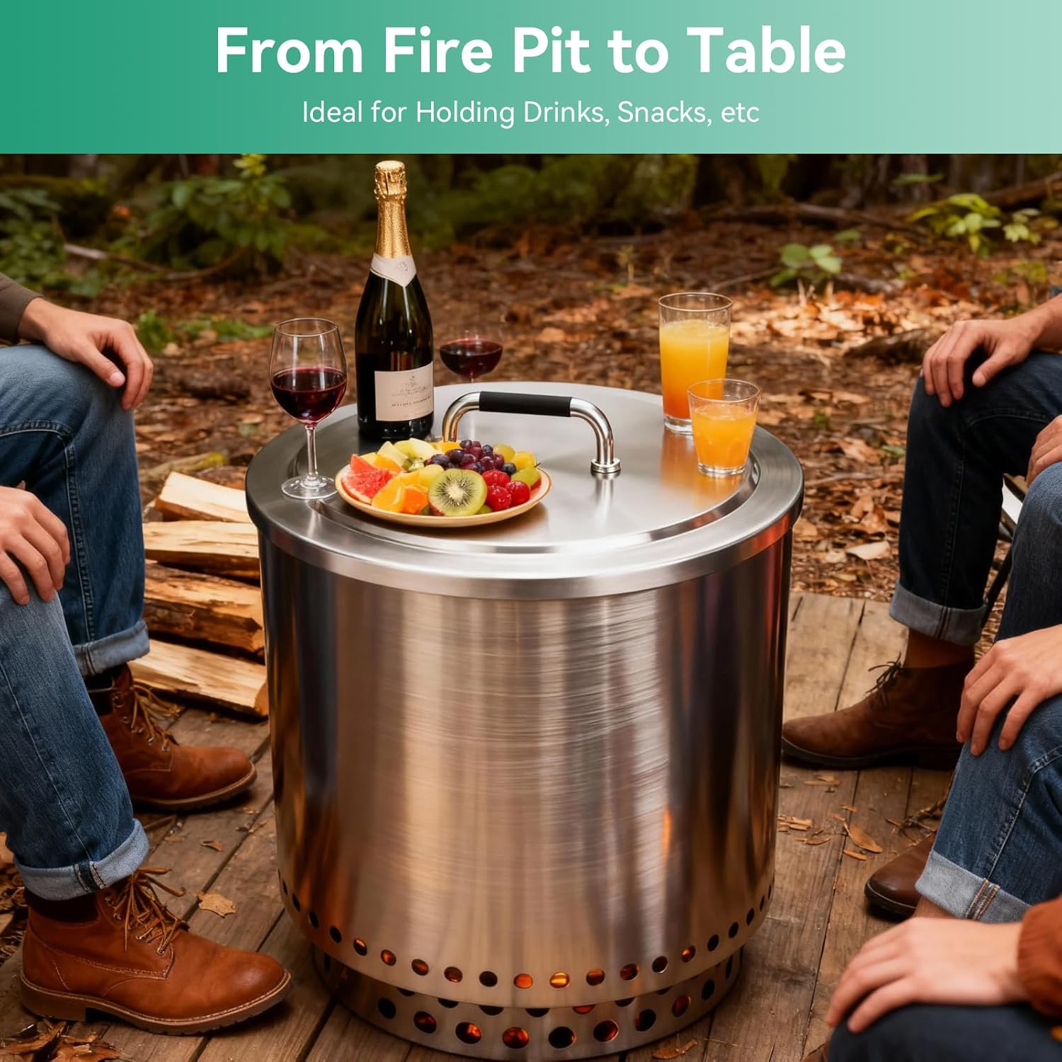 Fire Pit Lid for Solo Stove Bonfire 19.5", 304 Stainless Steel Round Firepit Lid with Heat-Resistant Handle, Waterproof Outdoor Fire Pit Cover Top