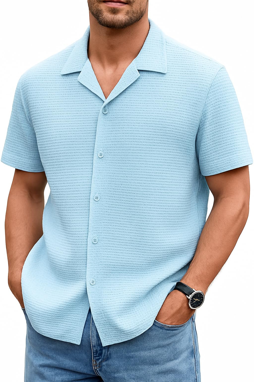 latest chikan Latest CHIKNA Men's Casual Stylish Waffle Knit Shirts Half Sleeve Textured Shirt Fashion Beach Summer Shirts-picture-28