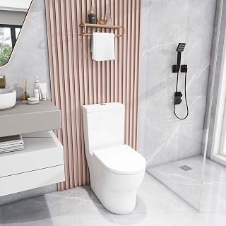 Robanmoa Bathrooms Toilet, Close Coupled Toilets Oval Bowl with UF Soft Close Seat Quick Release and Dual Flush Cistern
