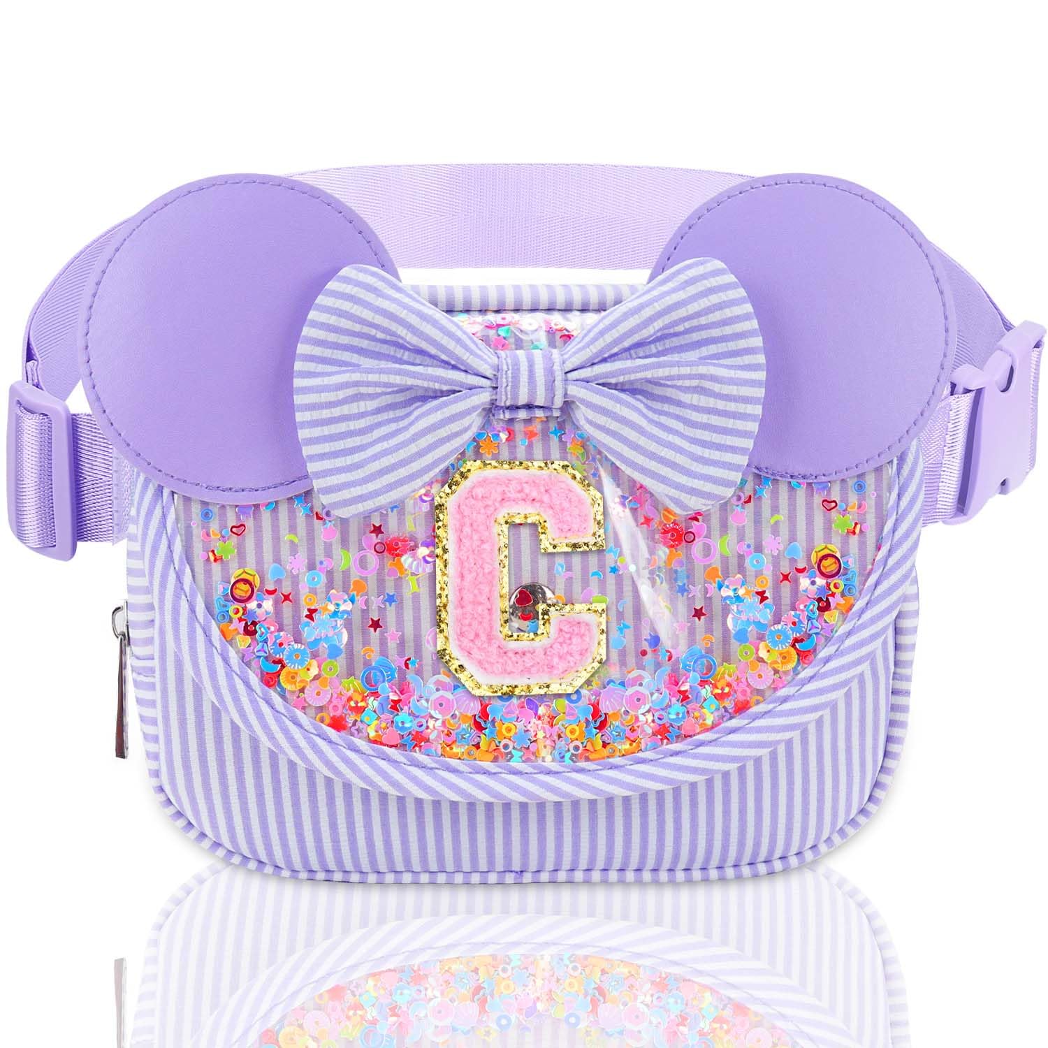 Initial Fanny Pack for Girls - Belt Bag for Teens Kid Teen Girl Kid Birthday Gift Stripe Purple C