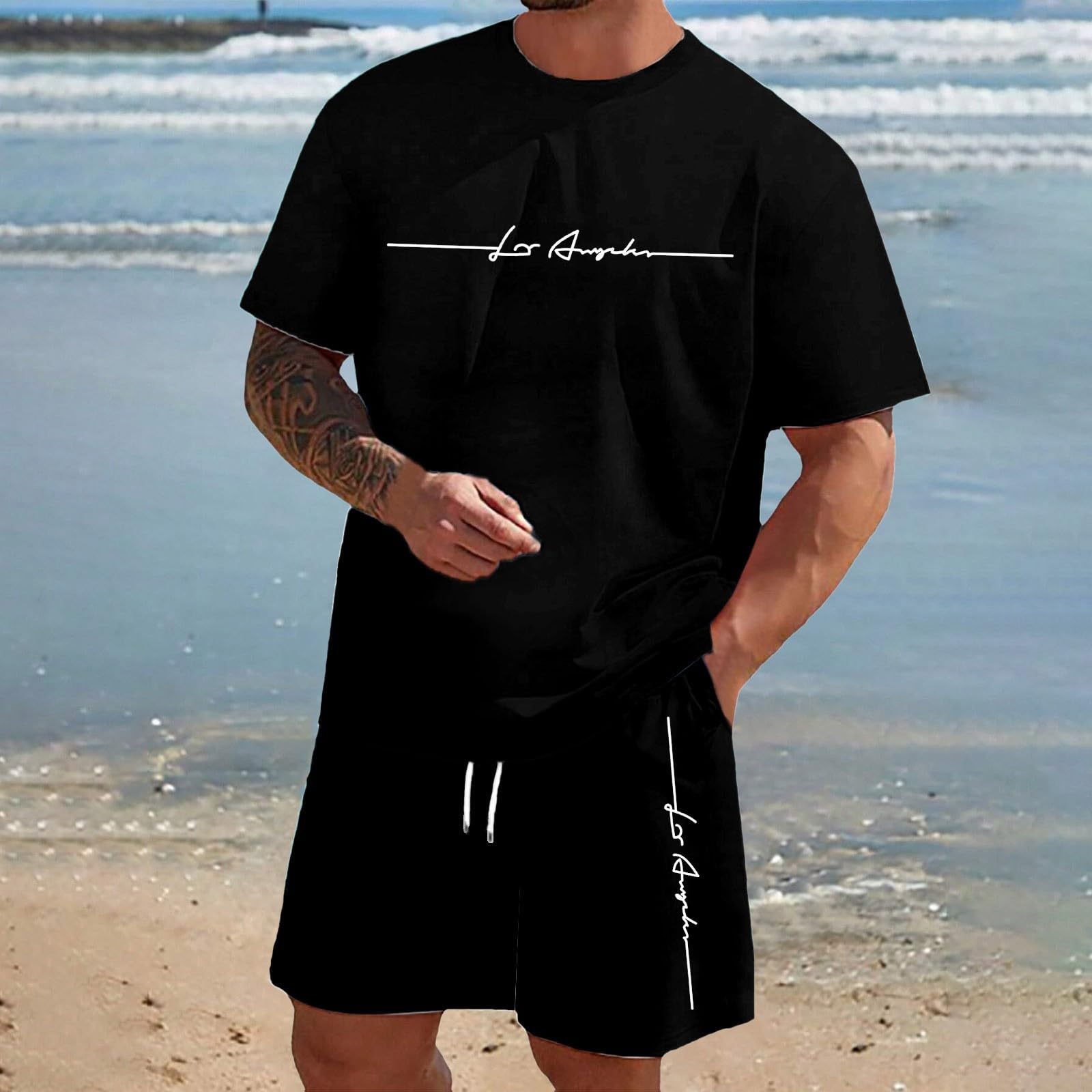 Chándal Deportivo Corto para Hombre 2 Piezas Conjunto de Chándal Camiseta + Pantalones Cortos Cómodo Transpirable Verano Traje de Deportivo Hombre Completo Chandal para Fútbol Baloncesto Tenis Jogging