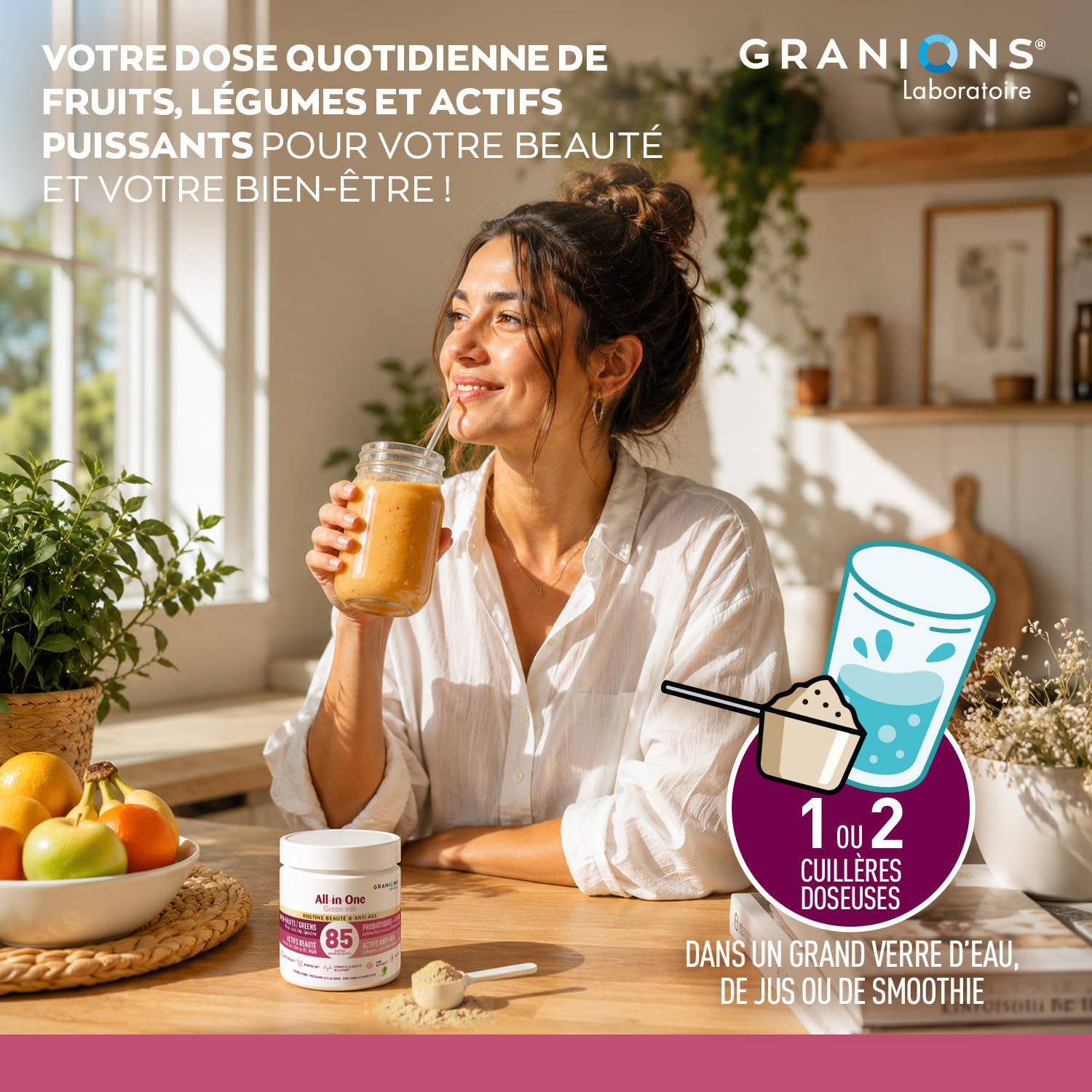 GRANIONS ALL-IN-ONE GREEN MIX BEAUTÉ & ANTI AGE - Collagene Marin - Acide Hyaluronique - Zinc - Biotine - Collagène - Peau, Hydratation & Digestion - Cure 20 à 40j
