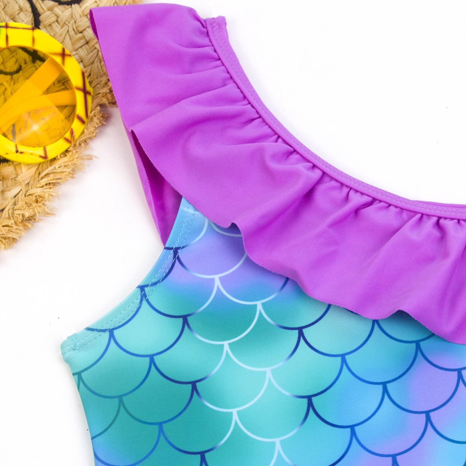 Traje de baño de niña adolescente traje de baño de una pieza traje de baño para niños verano Hawaian un hombro volantes traje de baño para