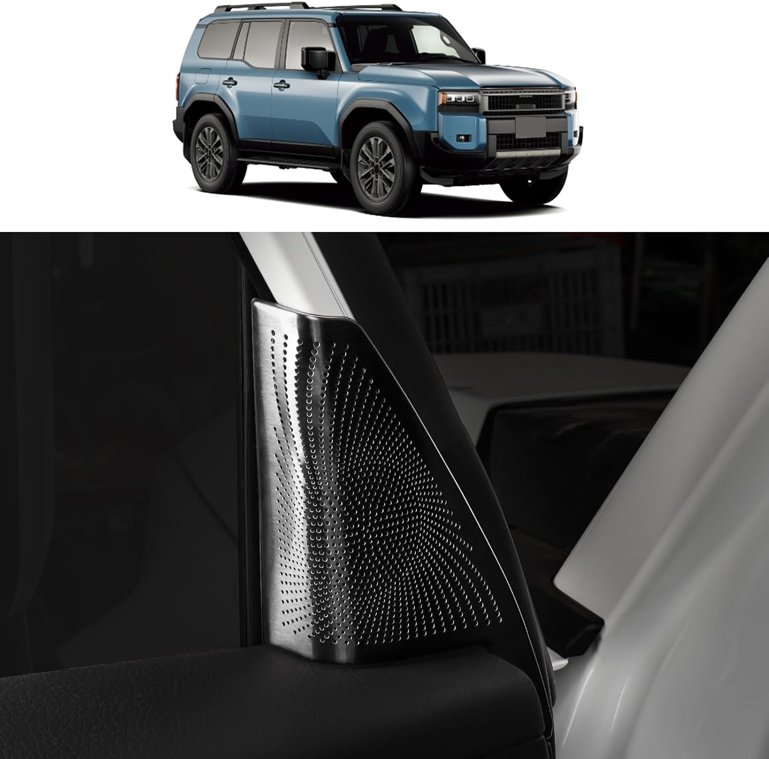 Car Door Horn Cover for 2024 2025 2026 Toyota Land Cruiser 250 1958 Prado Black Stainless Steel Exterior Decoration Upgraded Accessories (A - Pillar Speaker Cover)