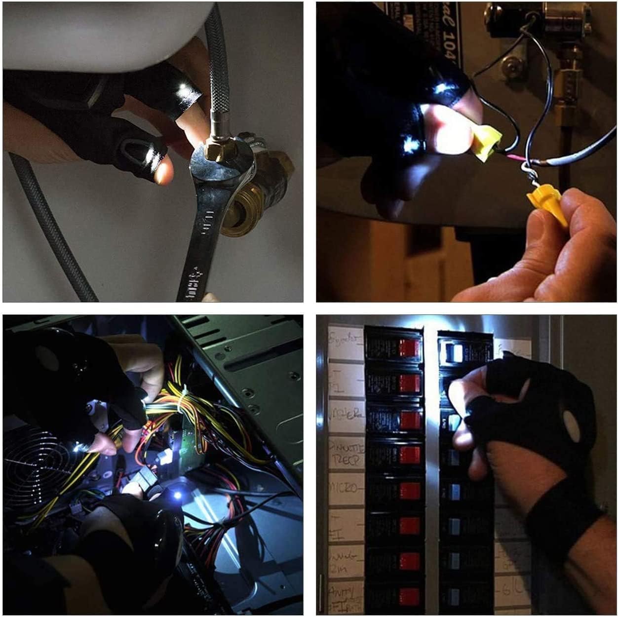 2 LED Flashlight Gloves Outdoor,Work Gloves with Light for Darkness Places, Fishing, Camping and Hiking & Tools Gifts for Handymen Women Boyfriend Husband DIY Repairing Tools