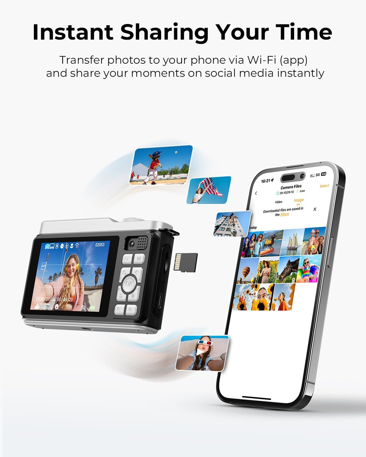 Digital Camera for Kids with Switching Dual Lens, 64MP 4K Point and Shoot Camera with 32GB Card, 16X Zoom Anti Shake, Compact Portable Cameras for Teen Girl Boy Kids Starter Children Black