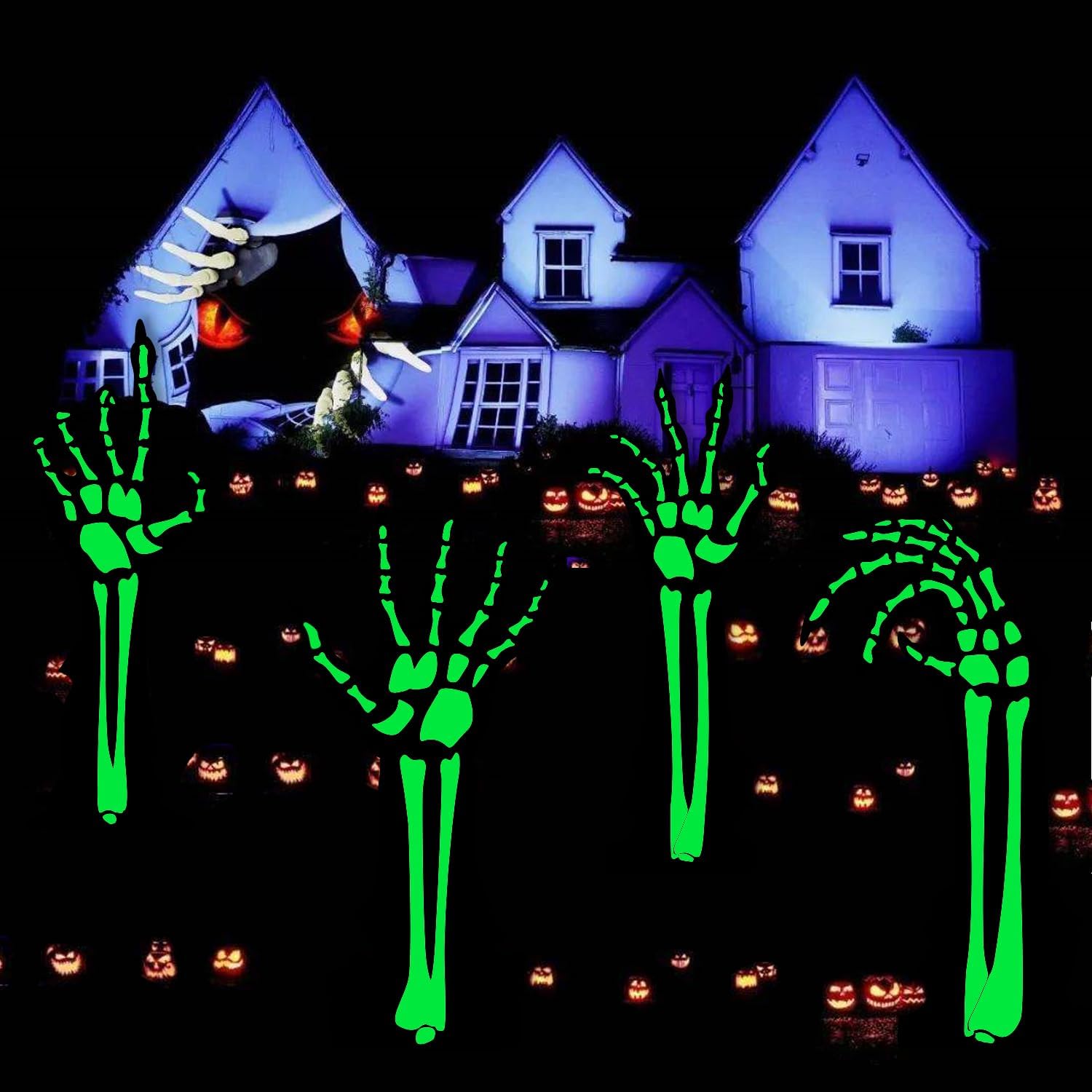 Halloween Yard Signs Glow in The Dark,4Pack Halloween Reflective Black Skeleton