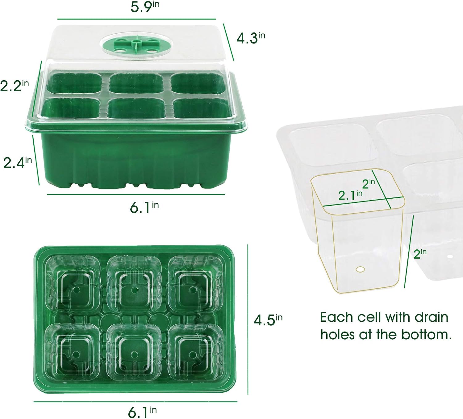 Sunbroaden 6 Packs Seed Starter Tray, Seed Starter Kit with Humidity Vented Dome, Durable Seed Starting Trays, Plant Starter Trays Indoor for Seedlings (6 Cells per Tray)