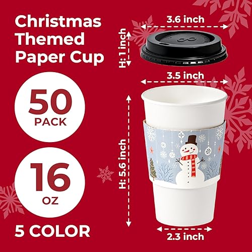 Miniatura 9 de Fit Meal Prep Paquete de 50 tazas de café desechables de 8 onzas con tapas, mangas y agitadores, tazas de café prémium con tapas, taza de papel