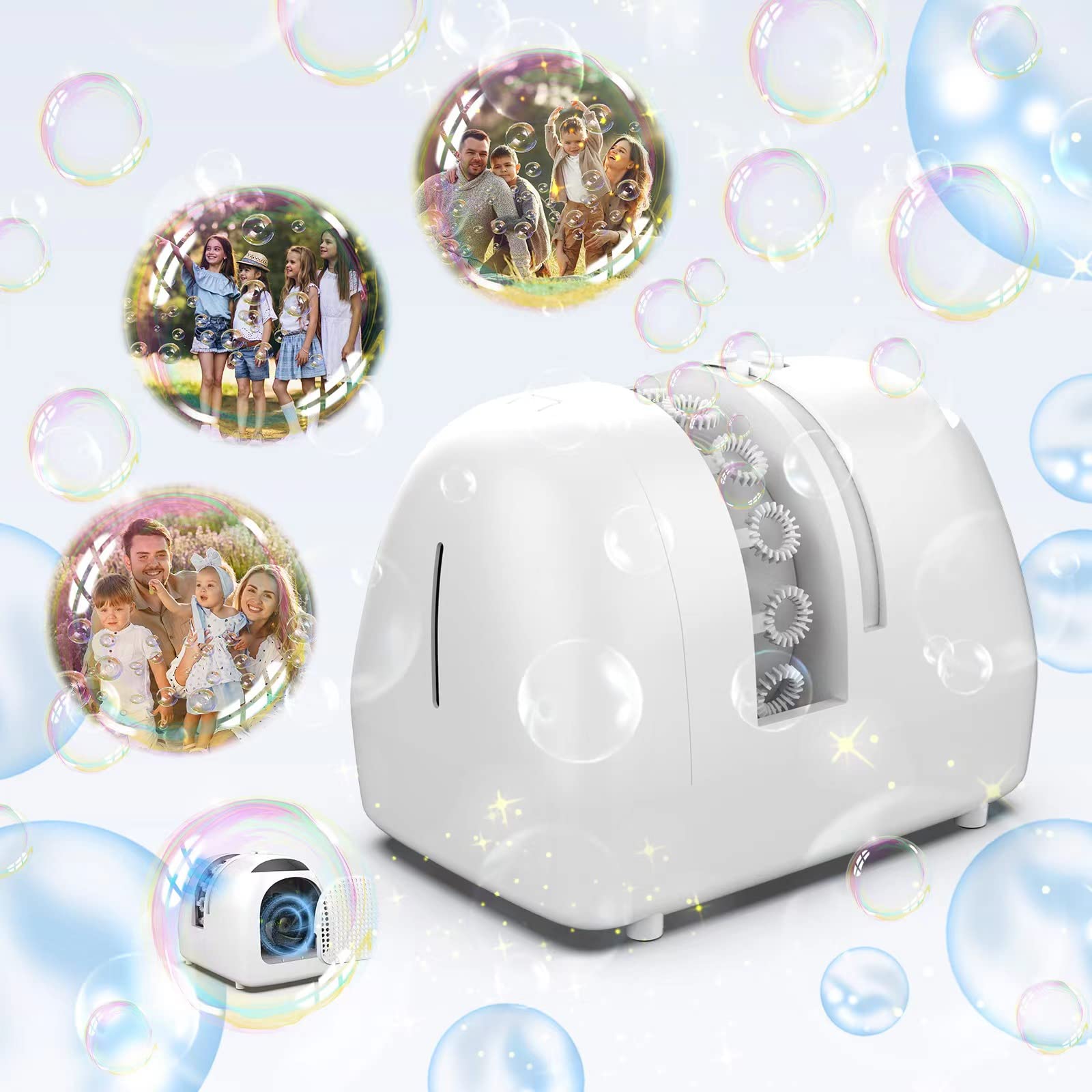 BOHIYAHOO Bubble Machine for Kids Parties Bubble Maker Operated by Plugin or Batteries Outdoors Blower Life Theme Parties Weddings Birthday Parties Create Bubble World Gifts for Boys and Girls