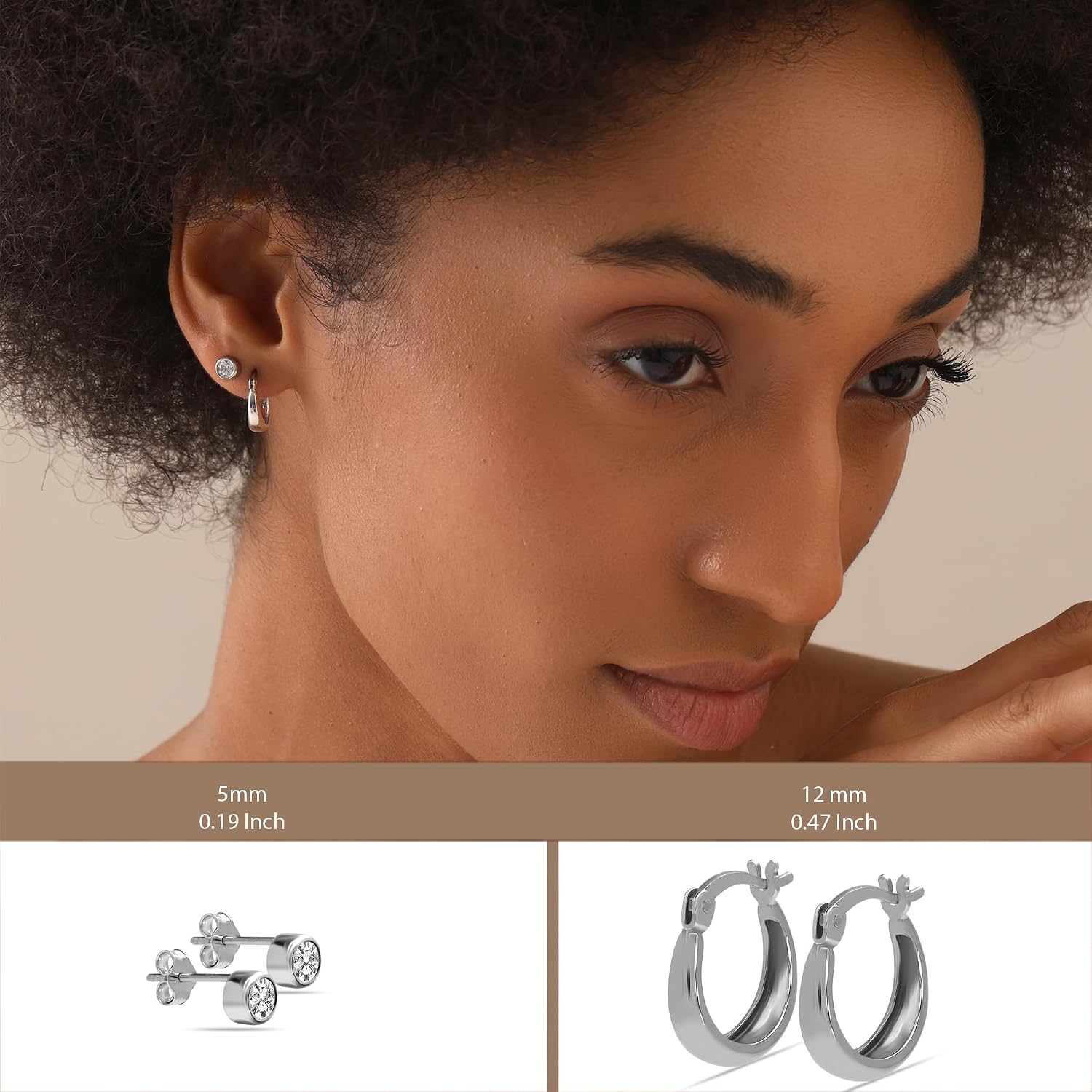 Charmsy Set of 2 Pair Studs Hoops Earring | 925 Sterling Silver Hoop Earrings | 92.5 Sterling Silver Stud Earrings for Teen Women
