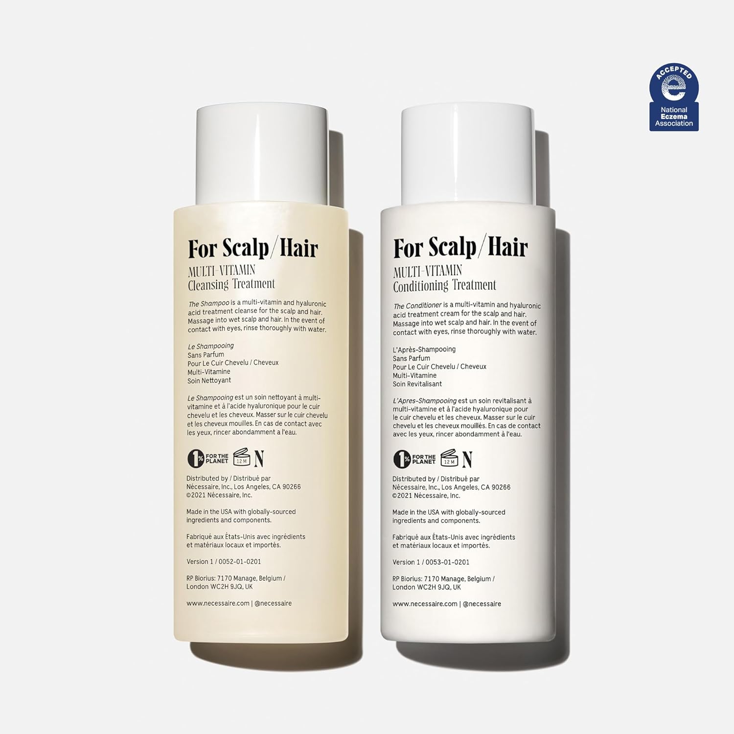 Nécessaire The Hair Duo - Shampoo and Conditioner Set 2 x Full-Size. The Shampoo + The Conditioner. Hyaluronic Acid + Vitamin B Complex. Fragrance-Free. Approved by the National Eczema Association. - Image 2