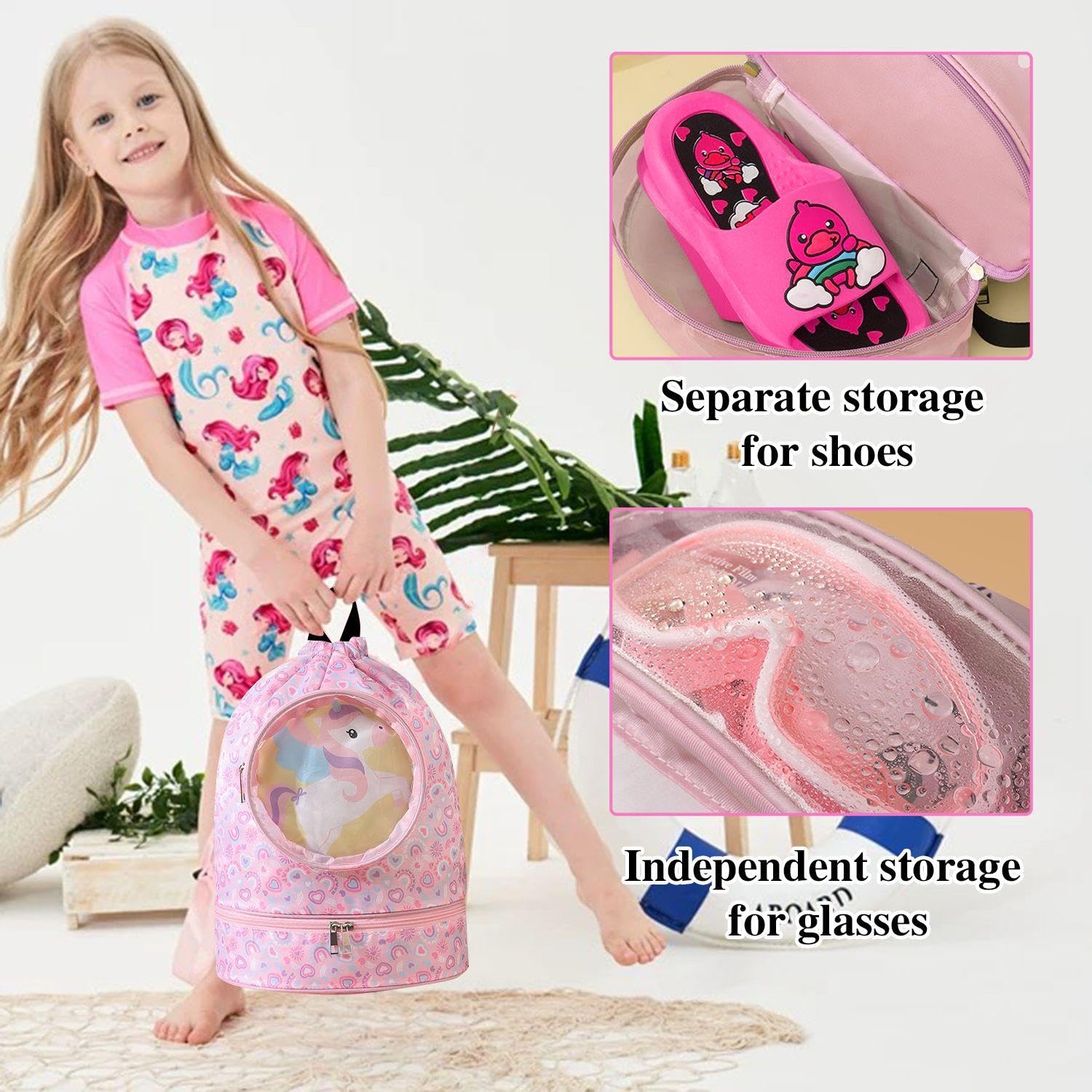 Borsa per Separazione Umido E Asciutto da 1 Pezzo, Borsa Carina per Ragazze, Zaino per Ragazze, Borsa da Palestra, Borsa Impermeabile, Borsa per Bambini, Zaino da Balletto
