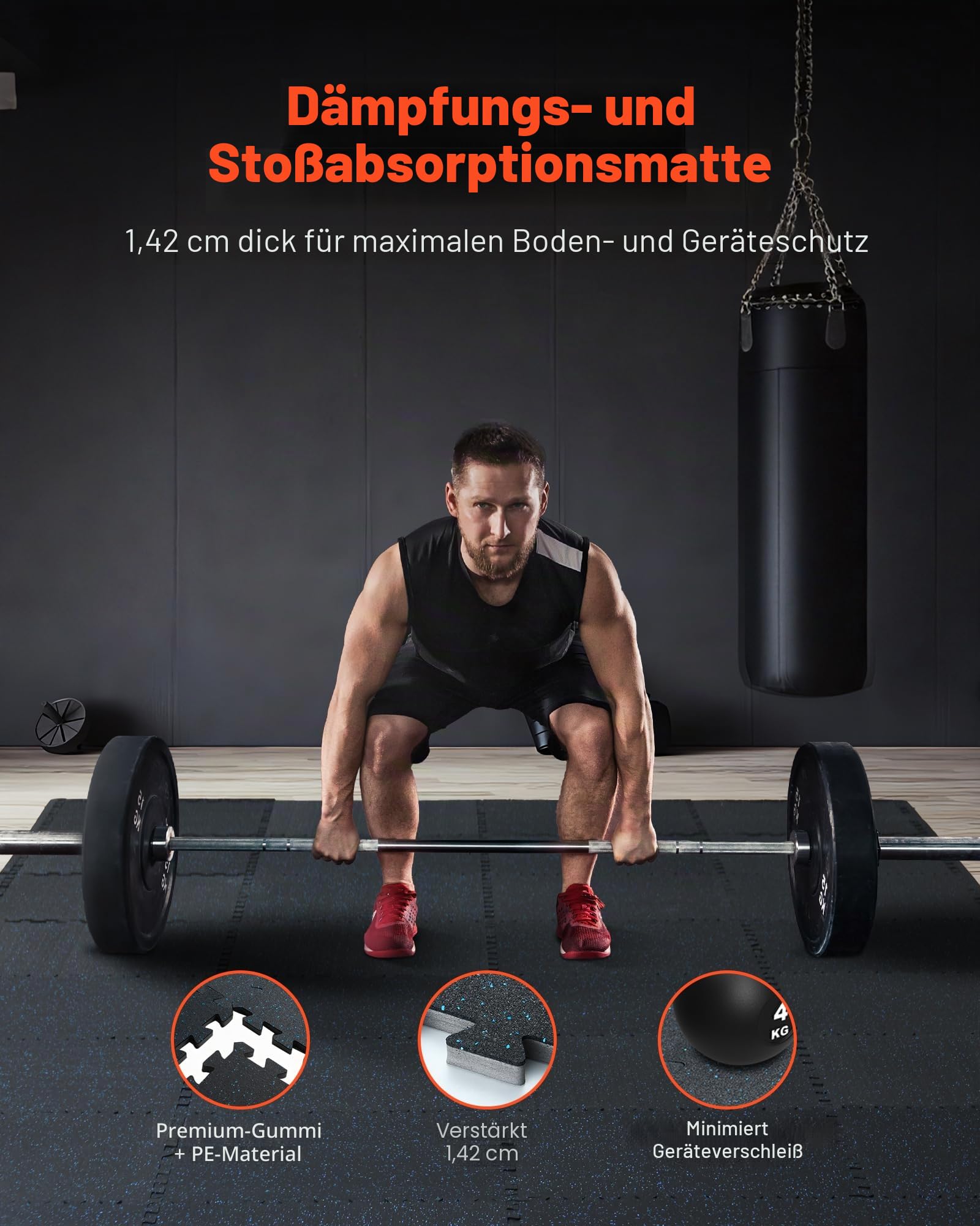 VEVOR Bodenmatten 12 STK. Gummioberfläche & Eva-Schaum, 61 x 61 cm Trainingsmatten mit 48 Quadratfuß Abdeckung, ineinandergreifende Gymnastikmatten für Fitnessstudio Garage, Schwarz & Blau