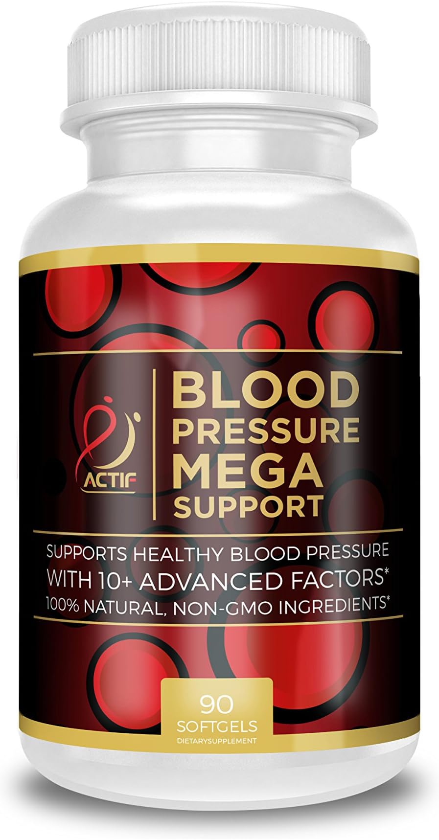 Actif Blood Pressure Mega Support with 10+ Advanced Factors, 90 count, Made in USA